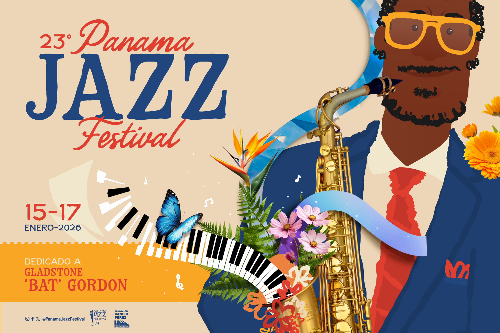 Del 15 al 17 de enero de 2026, el Panamá Jazz Festival honrará al saxofonista Gladstone “Bat” Gordon